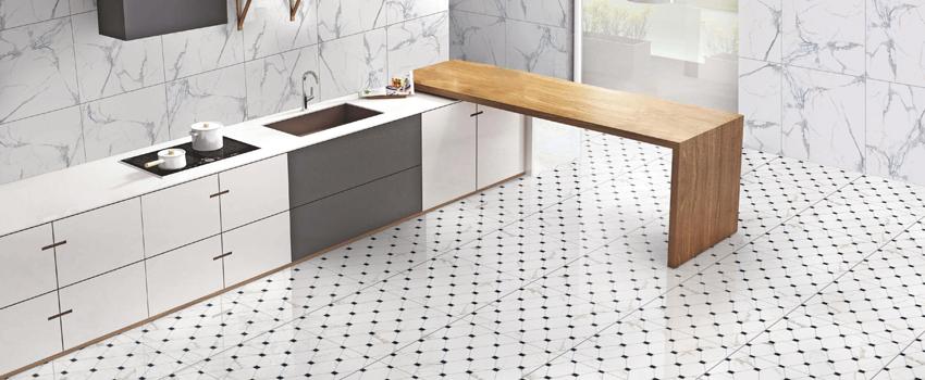 02 PCG Mesh Carrara Venato PCG CARRARA VENATO MARBLE Kitchen Ambiance Ceramic Valencica Tiles Floor Tile 600X600 MM 